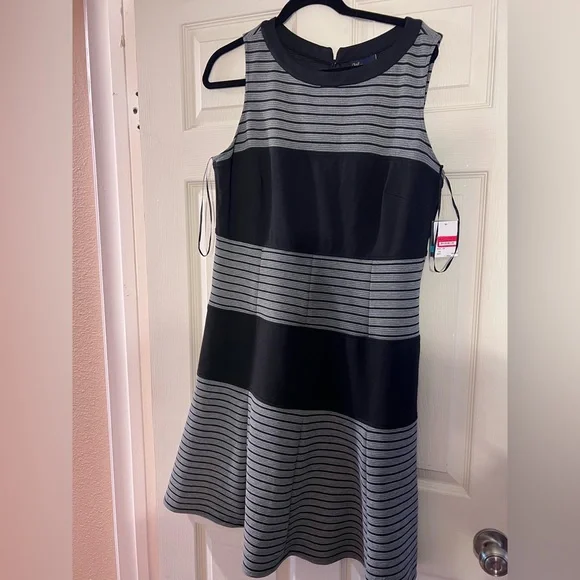 Dresses Grey And Black Striped Fitted Dress